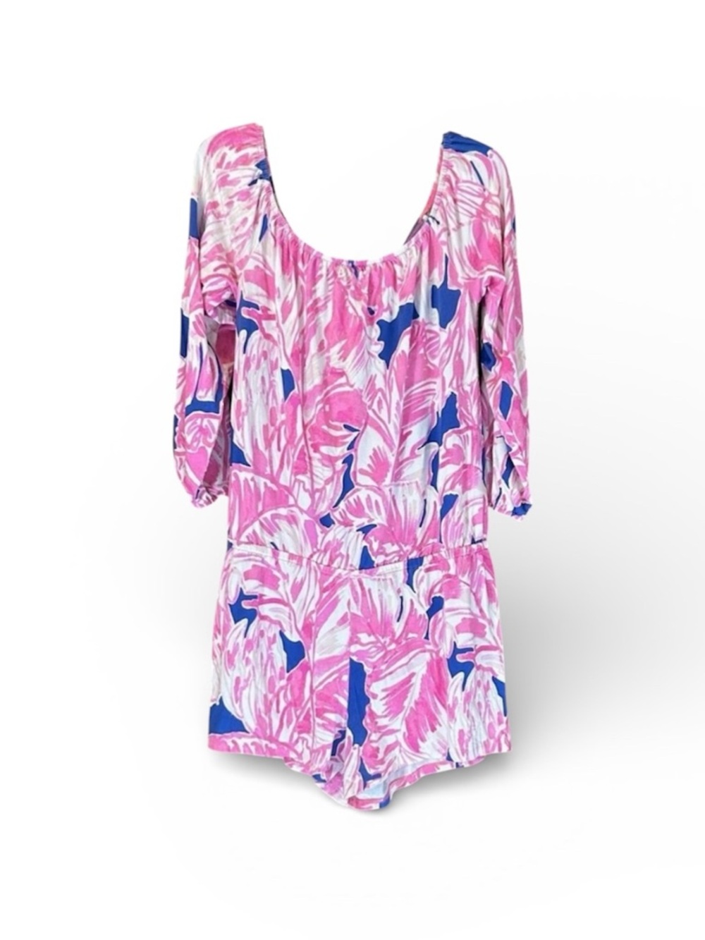 Lilly Pulitzer Lana Romper Large Tiki Pink Beach Bliss‎ Off The Shoulder Floral
